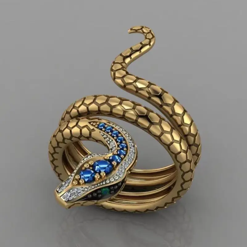 Adjustable Blue Golden Serpent Ring