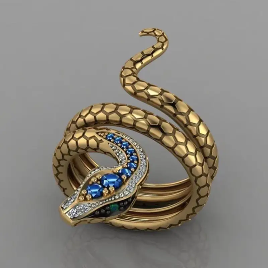 Adjustable Blue Golden Serpent Ring