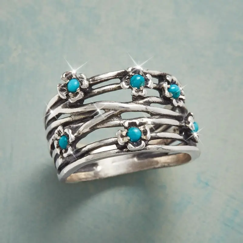 Layer Blue Flower Stone Ring
