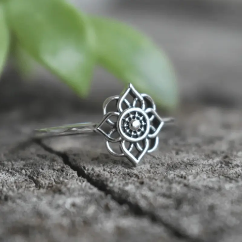 Silver Hollow Mandala Ring