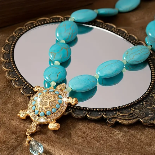 Golden Turtle Blue Stone Necklace