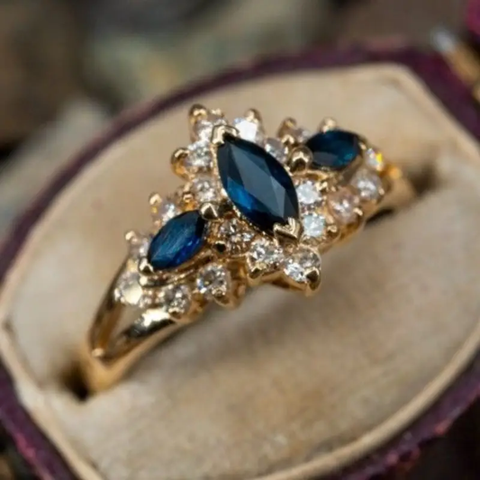 Elegant Blue Exotic Gold Ring
