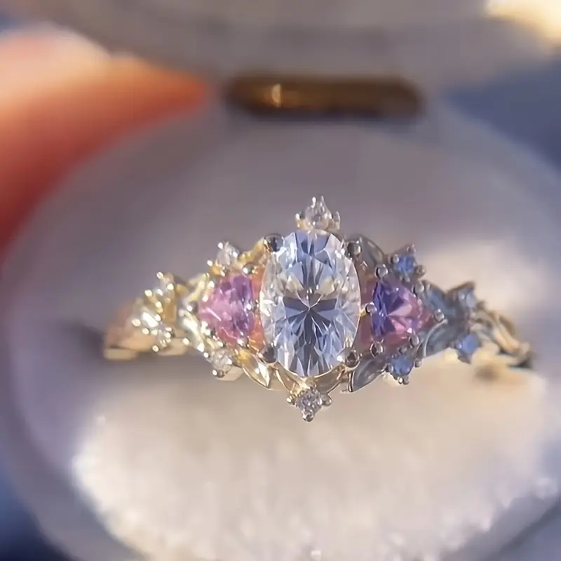Elegant White & Pink Exotic Gold Ring