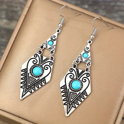 Dangling Tribal Blue Stone Earrings