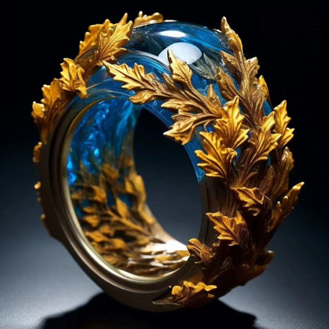 Exotic Golden Ocean Leaf Ring