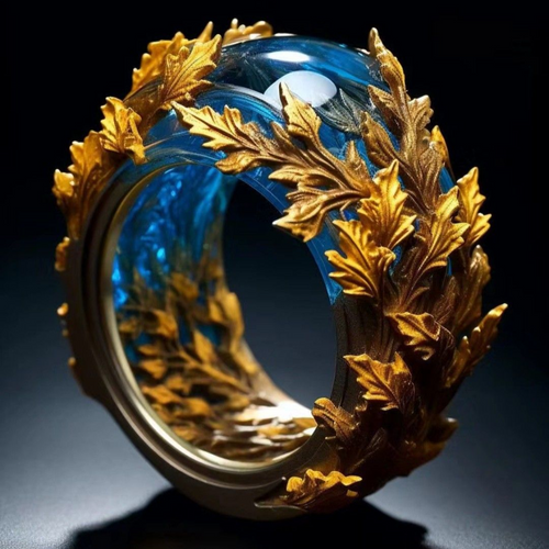 Exotic Golden Ocean Leaf Ring