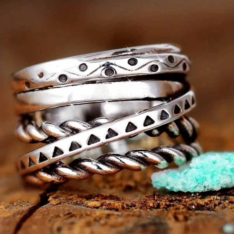 Layered Braided Silvered Ring