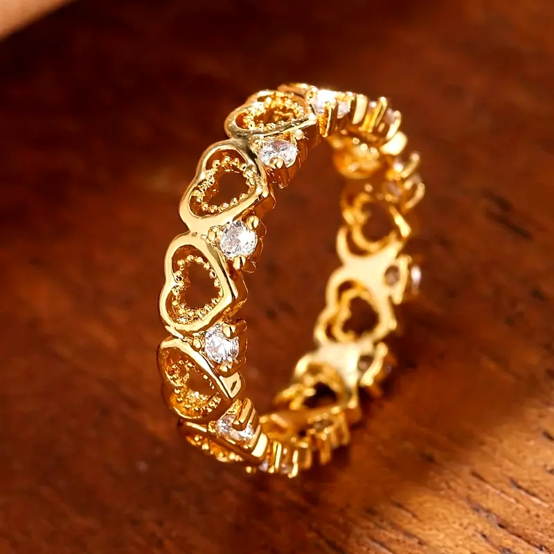 Heart Trail Golden Zirconia Ring