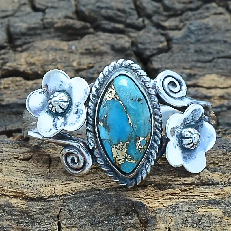 Blue Stone Flower Ring