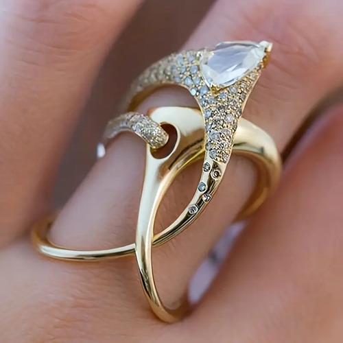 Golden Irregular Spiral Zirconia Ring