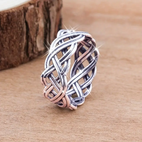 Silvered Braided Hollow Ring