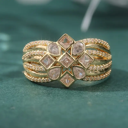 Bright Zirconia Flower Gold Ring