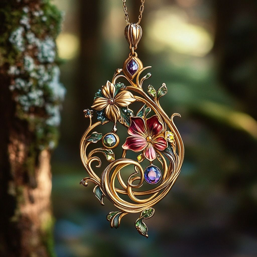 Colorful Exotic Golden Necklace