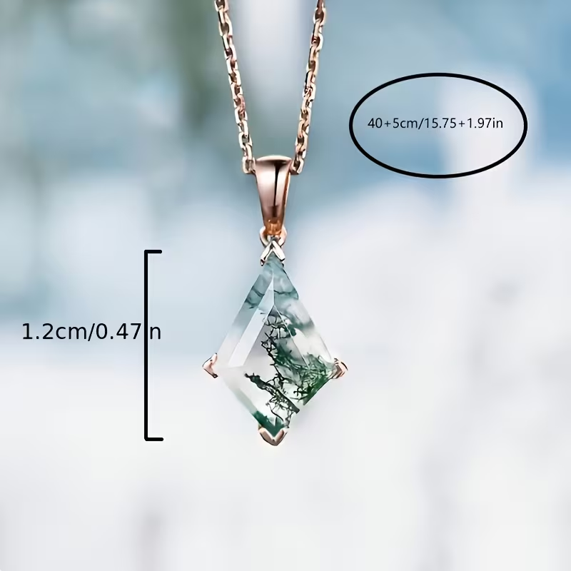 Moss Agate Geometric Drop Necklace