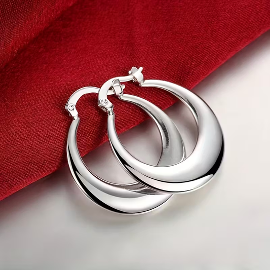 Moon Hoop Silver Earrings