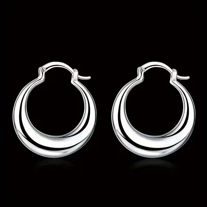 Moon Hoop Silver Earrings