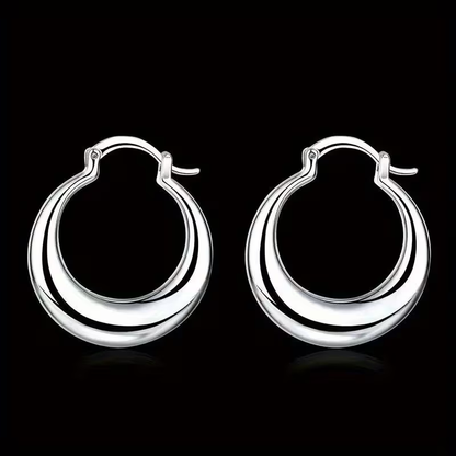 Moon Hoop Silver Earrings