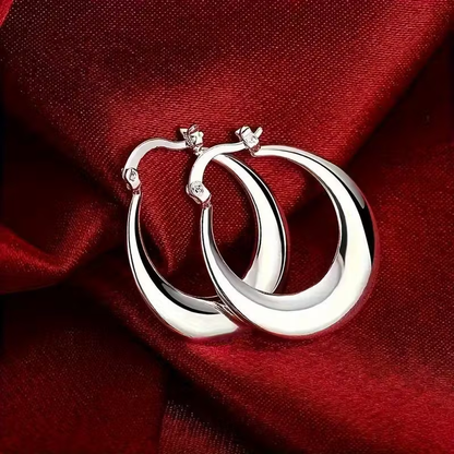 Moon Hoop Silver Earrings