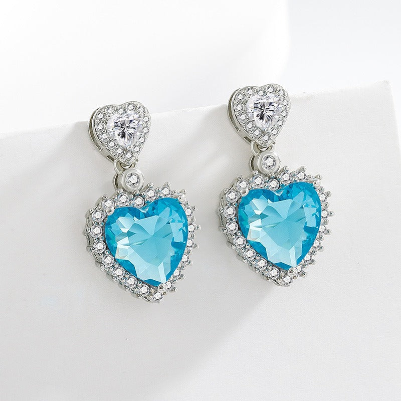 Aquamarine Heart Jewelry Set | Silver