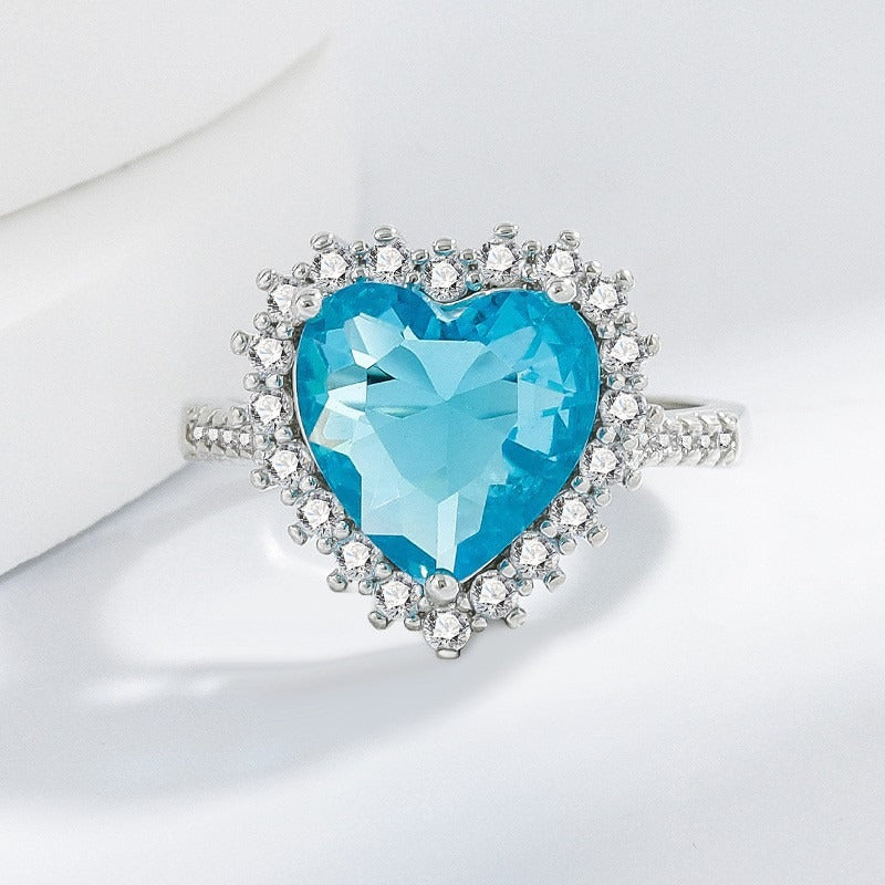 Aquamarine Heart Jewelry Set | Silver