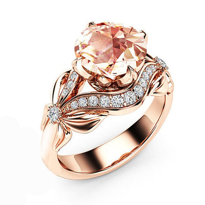 Champagne Crystal Flower Ring | Rose Gold