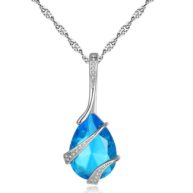 Blue Teardrop Gem Necklace | Gold