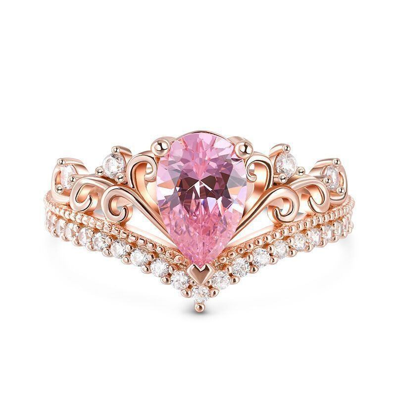Morganite Crystal Crown Ring | Rose Gold