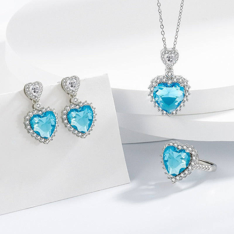 Aquamarine Heart Jewelry Set | Silver