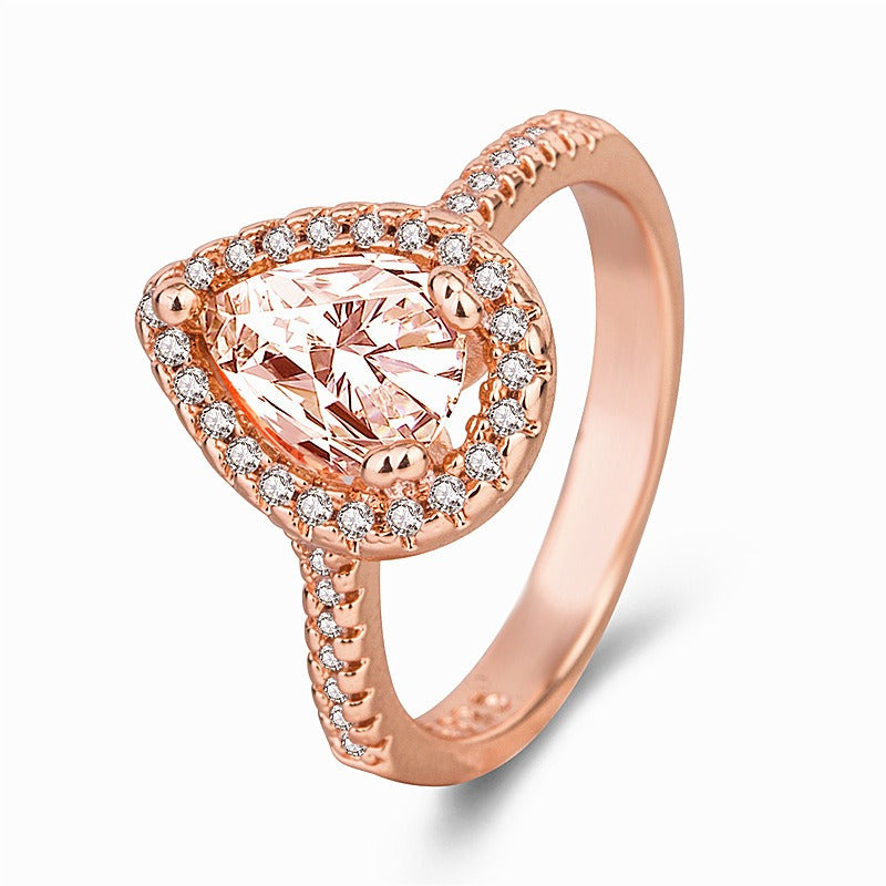 Morganite Crystal Teardrop Ring | Rose Gold