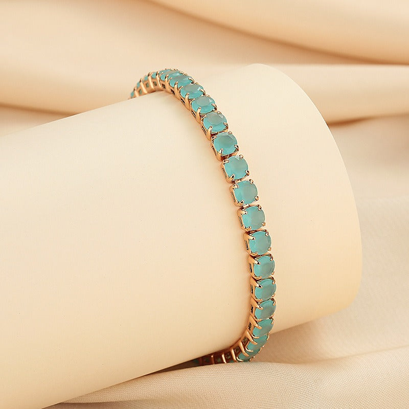 Elegant Mist Blue Crystal Bracelet | Gold