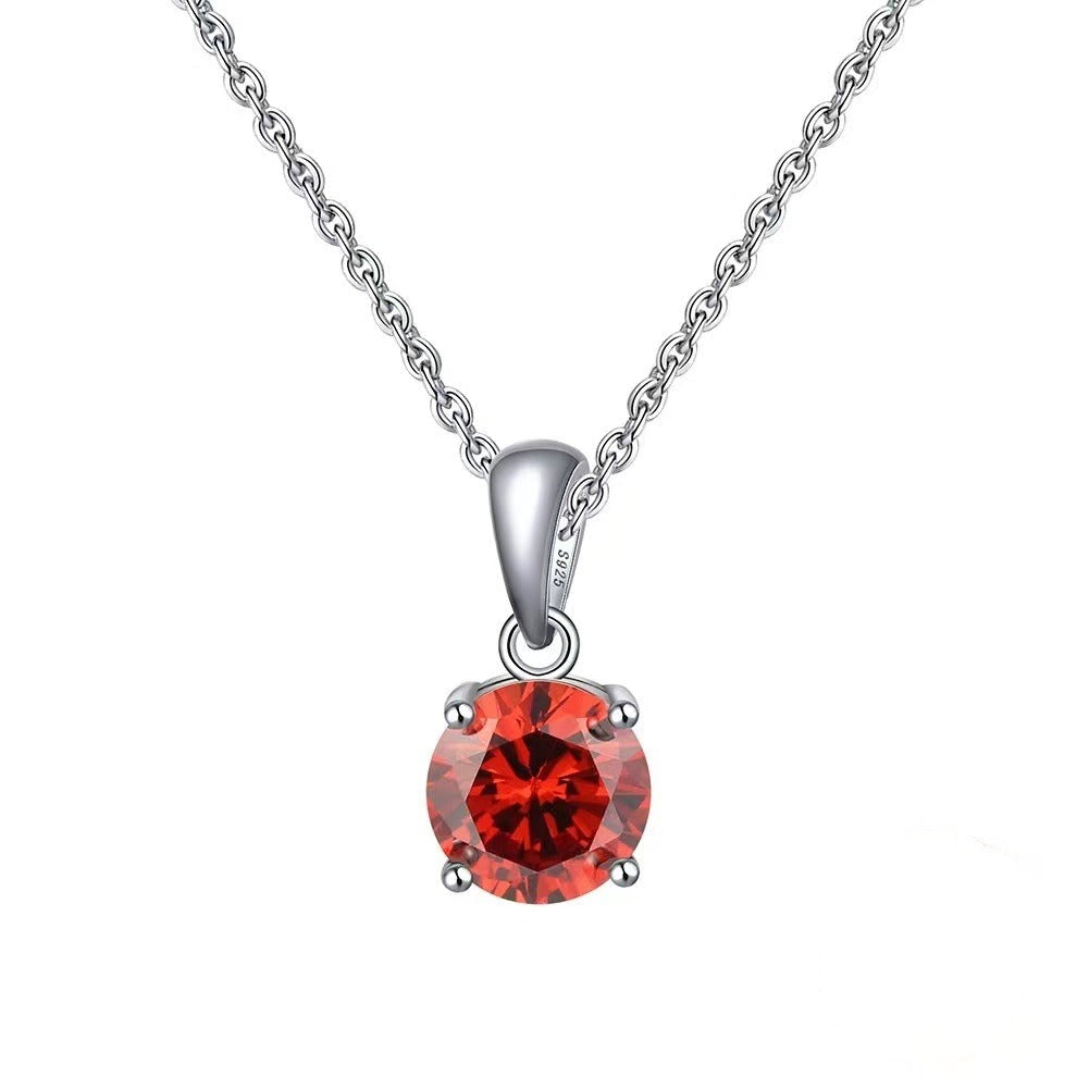 Round Blue Gem Pendant Necklace | Silver