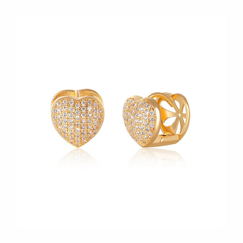 Crystal Heart Huggie Earrings | Gold