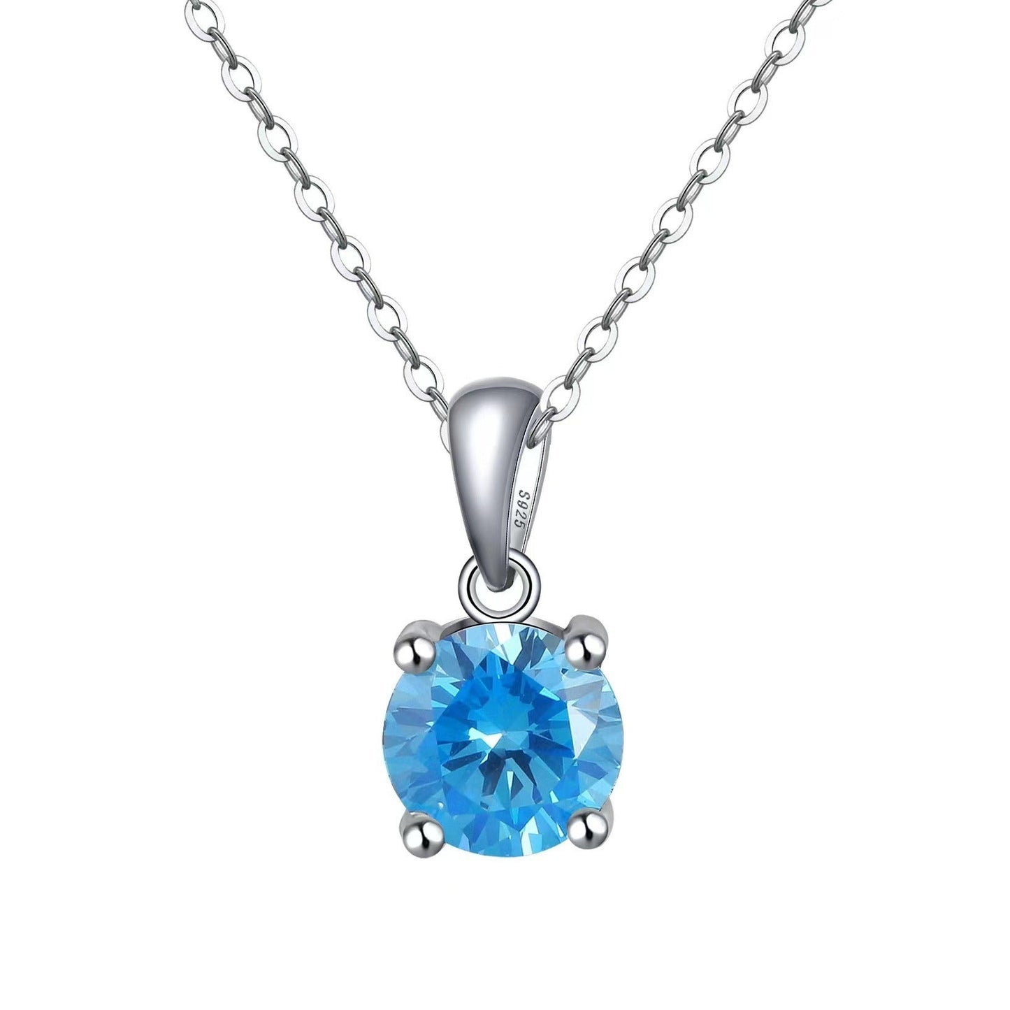 Round Blue Gem Pendant Necklace | Silver