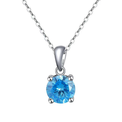Round Blue Gem Pendant Necklace | Silver