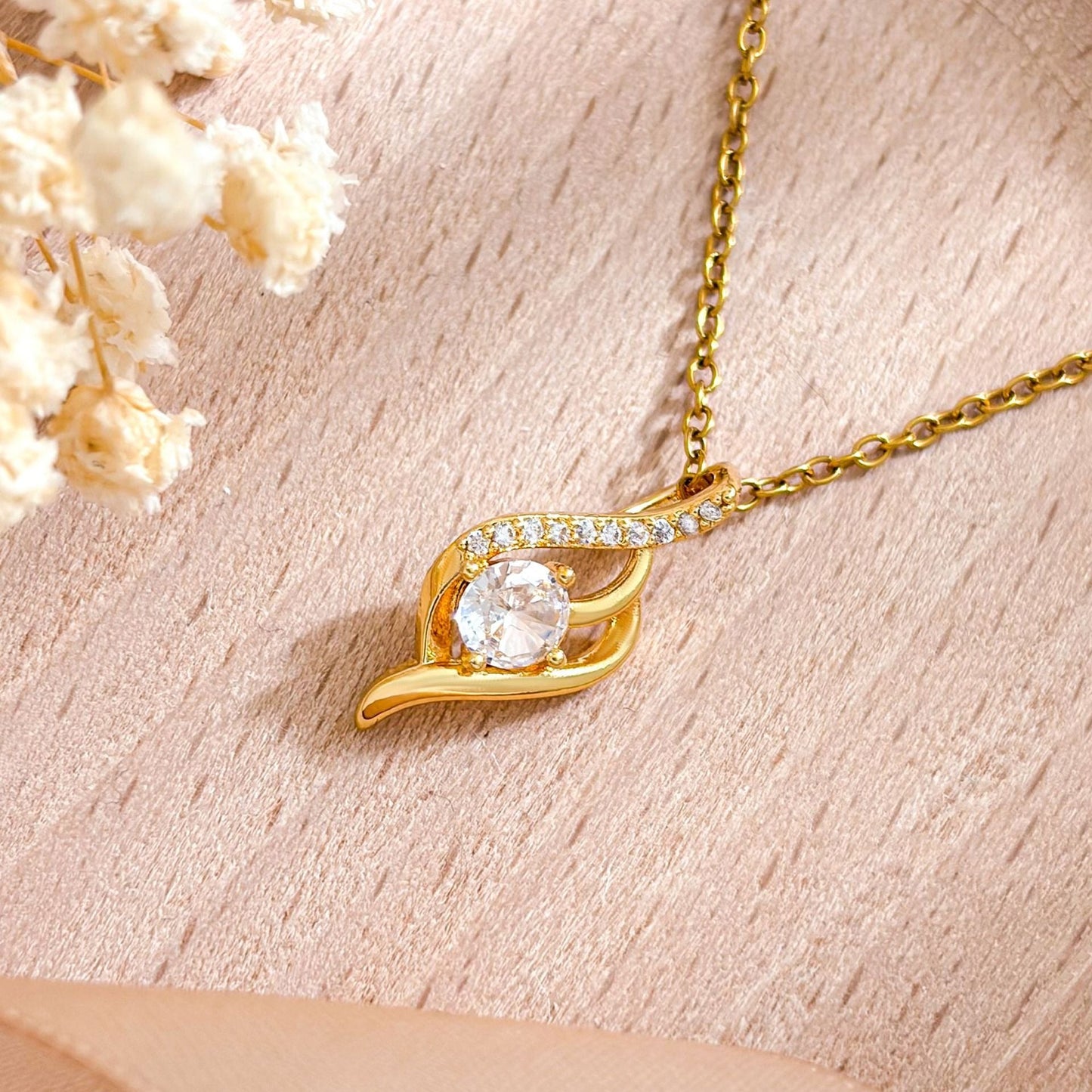 Elegant Blue Drop Crystal Necklace | Gold