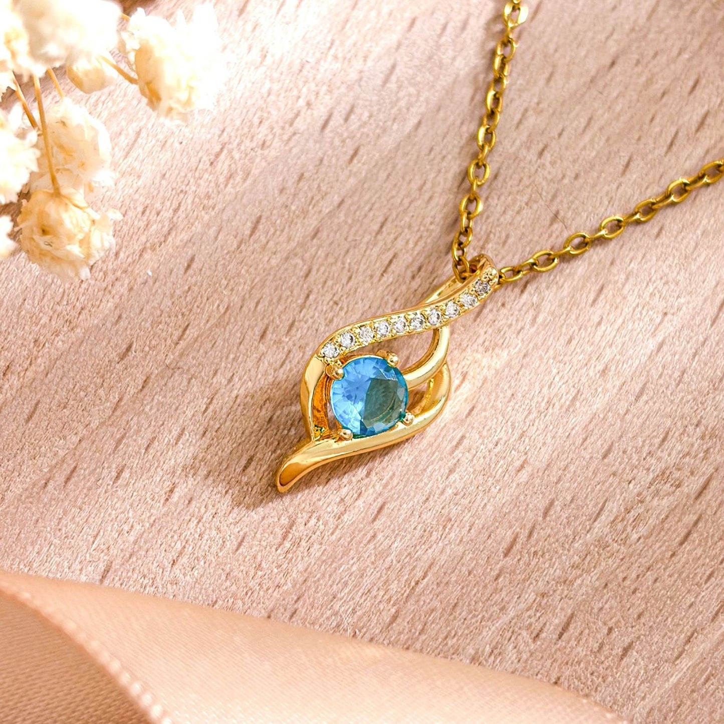 Elegant Blue Drop Crystal Necklace | Gold