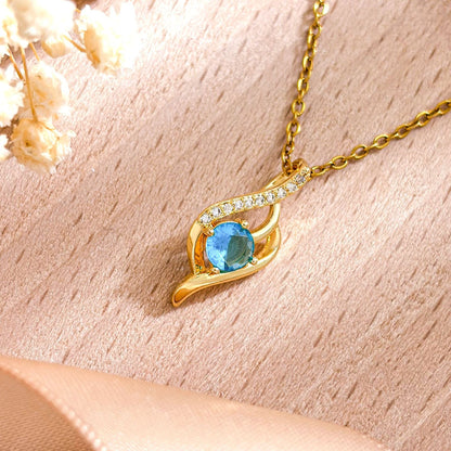 Elegant Blue Drop Crystal Necklace | Gold