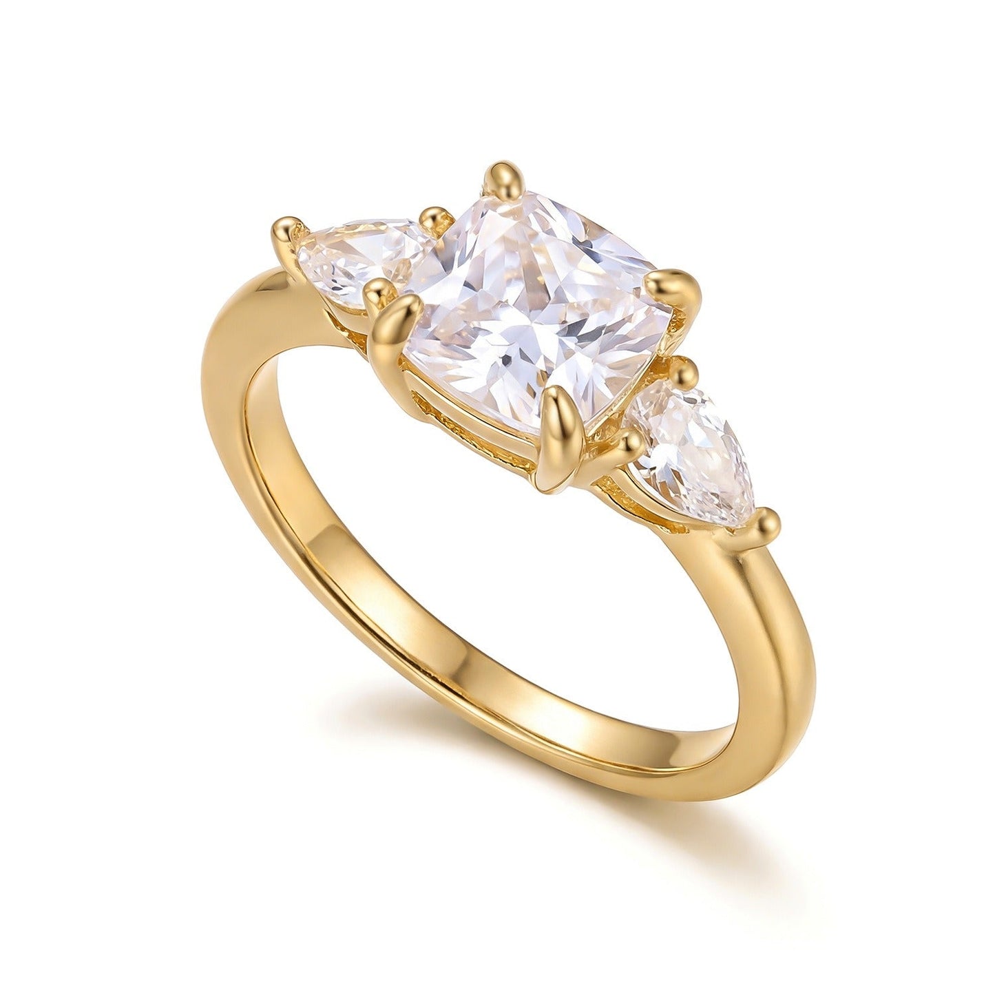 Elegant Three Faceted Stone Ring | Gold