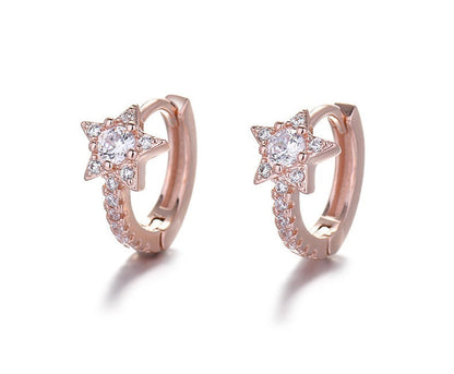 Crystal Star Hoop Earrings | Rose Gold