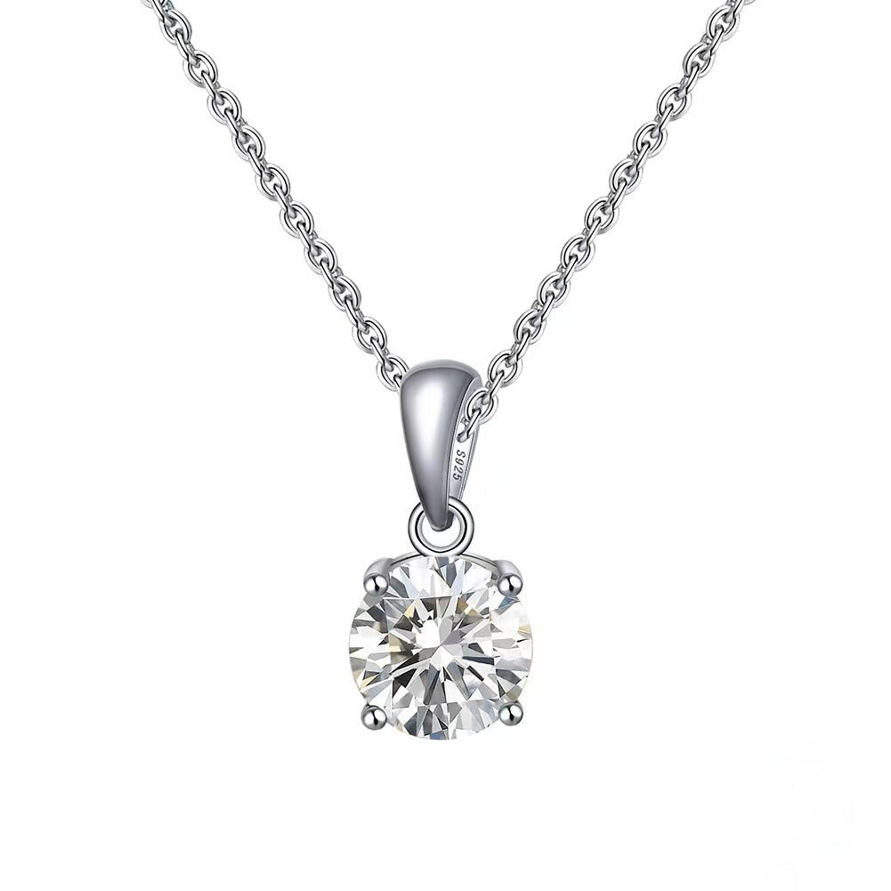 Round Blue Gem Pendant Necklace | Silver