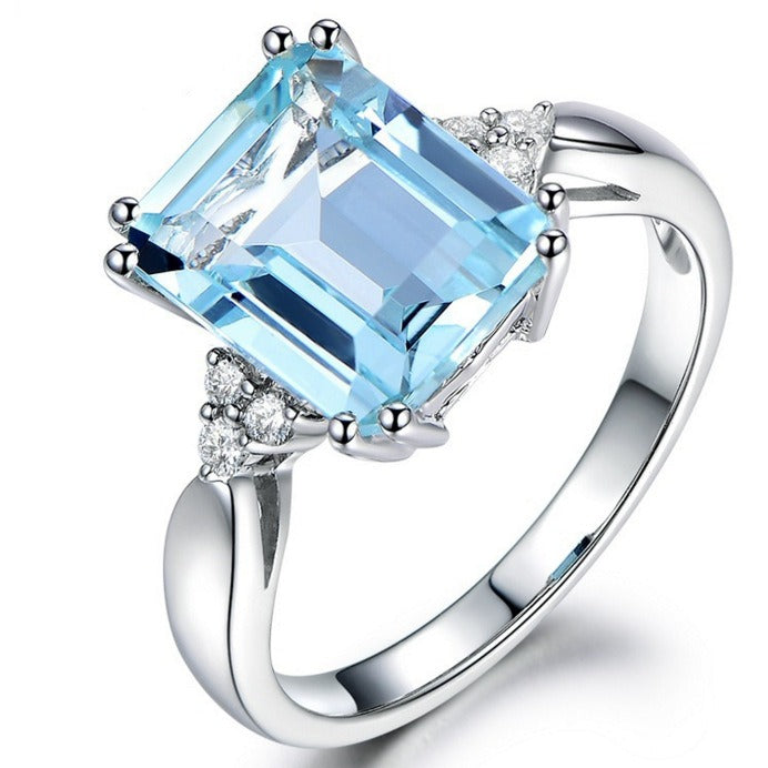 Square Cut Blue Gem Ring | Silver