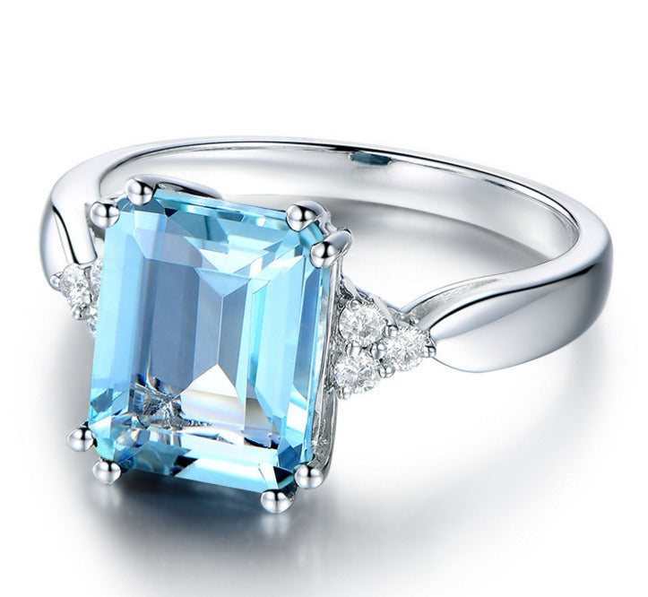 Square Cut Blue Gem Ring | Silver