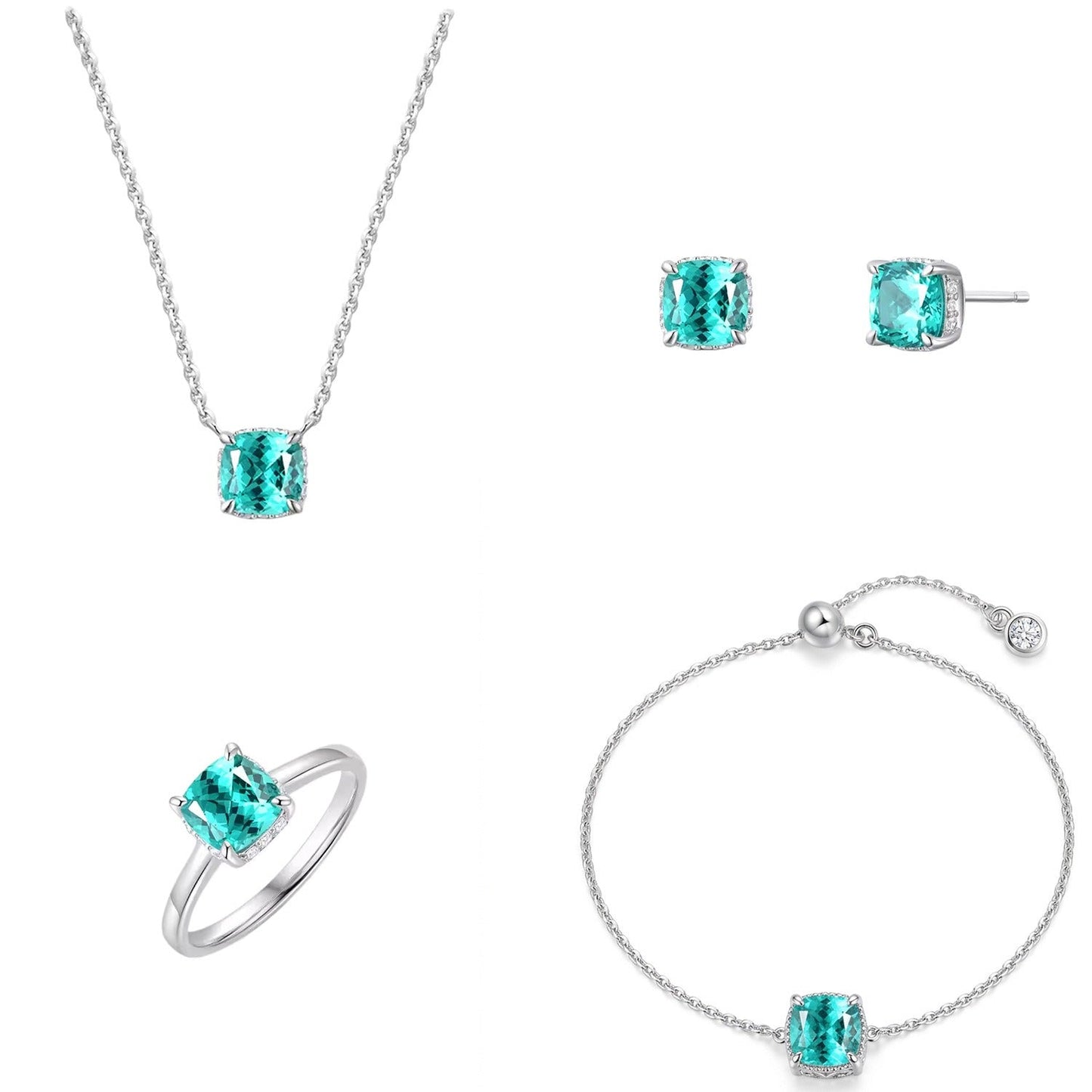 Square Blue Gem Jewelry Set | Silver