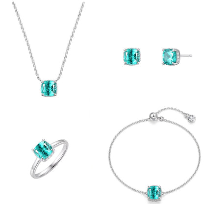 Square Blue Gem Jewelry Set | Silver
