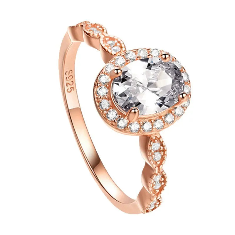 Luxury Oval Halo Stone Ring Set | Rose Gold