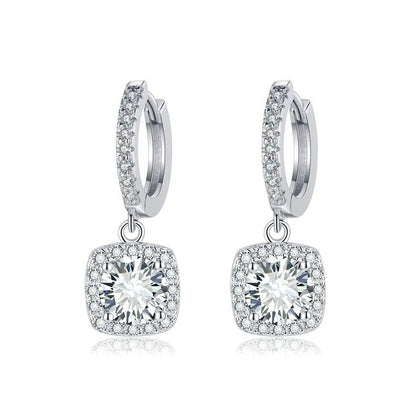 Square Halo Moissanite Drop Earrings | White Gold 16k