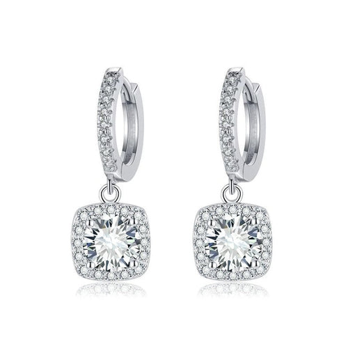 Square Halo Moissanite Drop Earrings | White Gold 16k