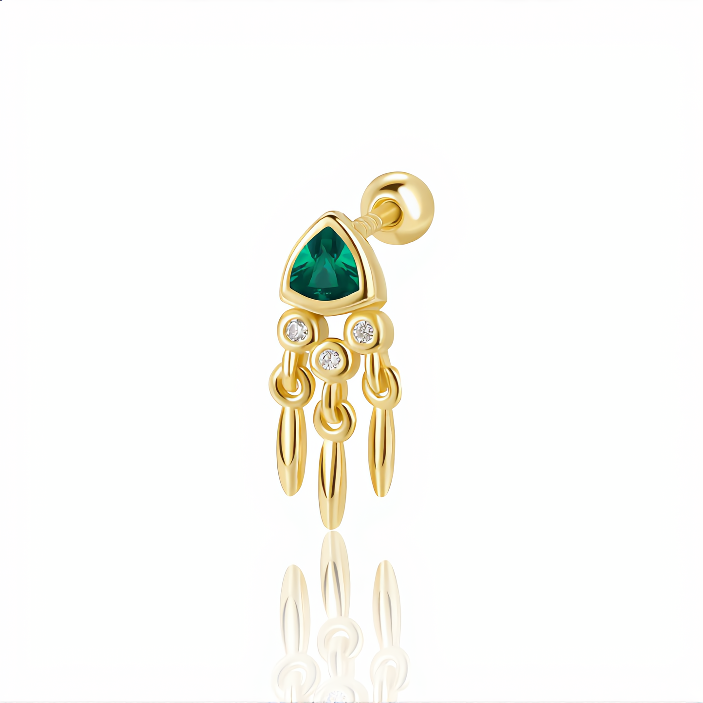Emerald Tassel Stud Earring | Gold