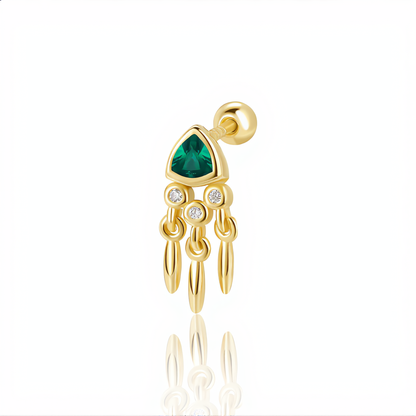 Emerald Tassel Stud Earring | Gold