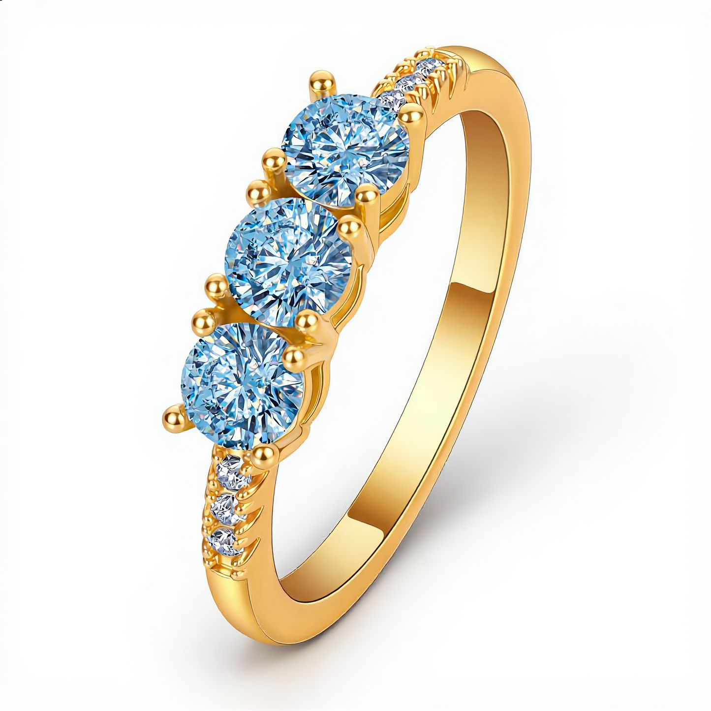 Three Stone Blue Gem Ring | Gold